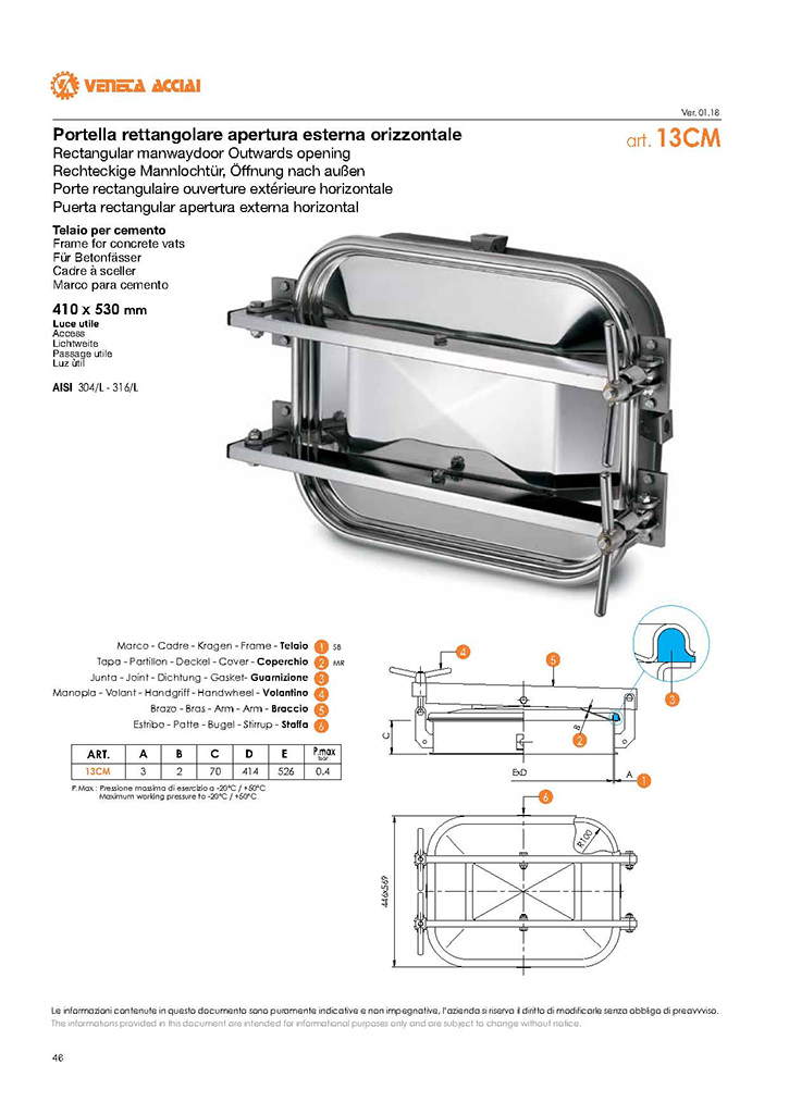 Portella en acero inoxidable hecha en Italia